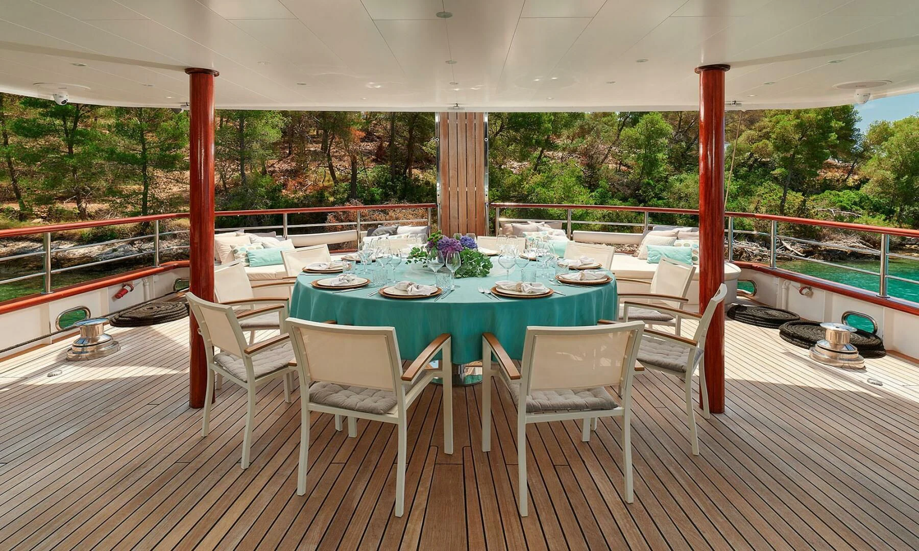 a table set for a meal aboard CORSARIO Yacht for Charter