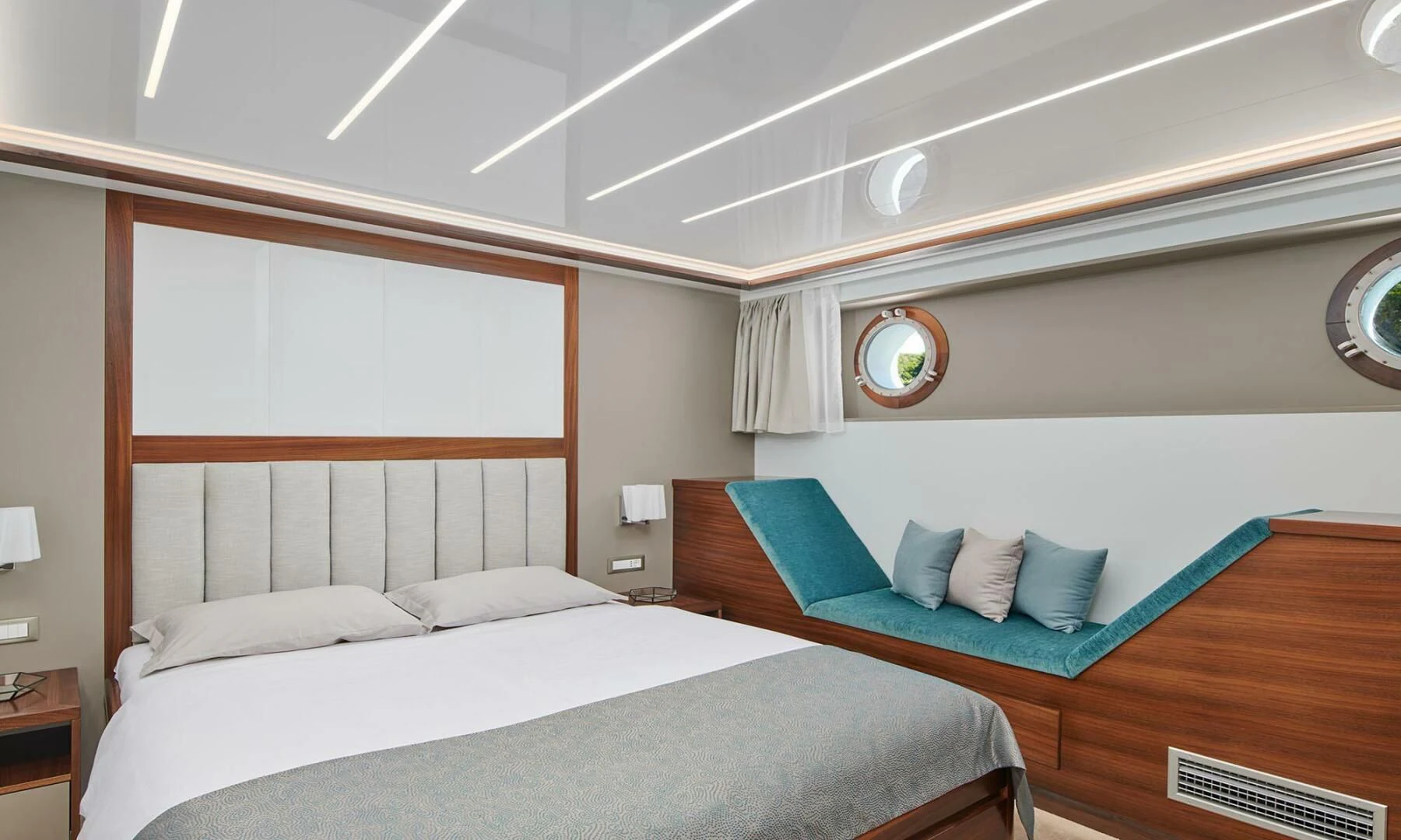 a room with two beds aboard CORSARIO Yacht for Charter