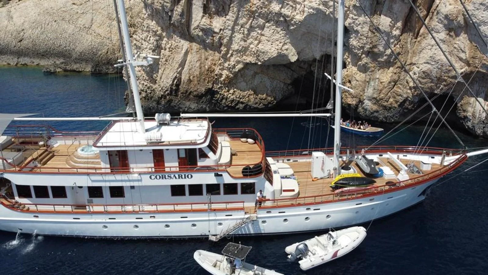 a boat in the water aboard CORSARIO Yacht for Charter