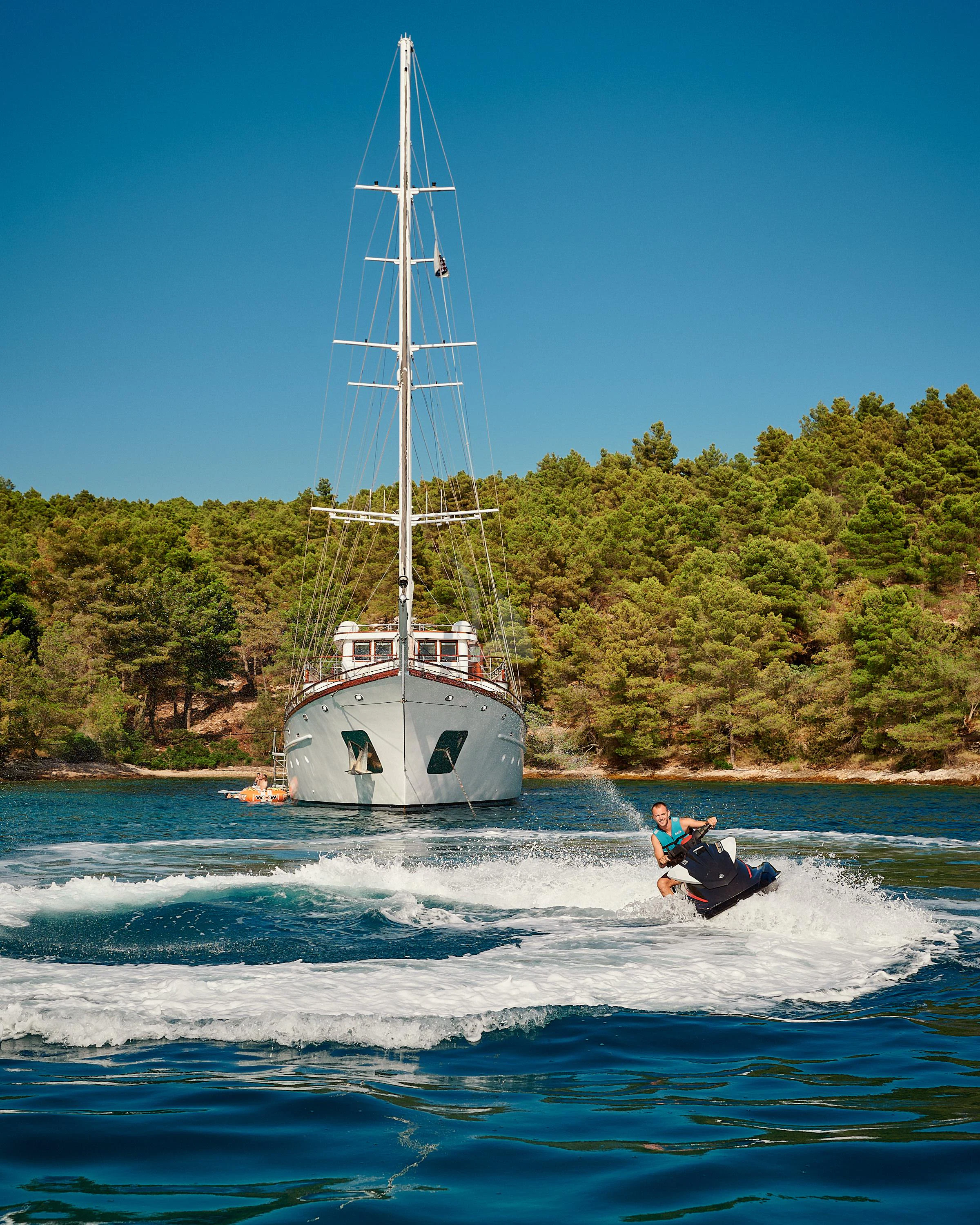 a sailboat on the water aboard CORSARIO Yacht for Charter