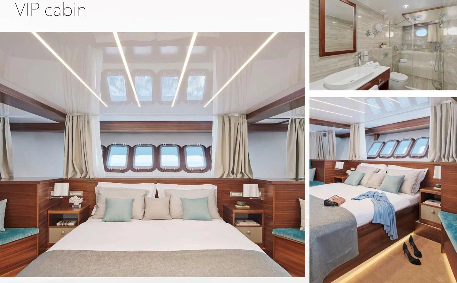 a room with a bed and a mirror aboard CORSARIO Yacht for Charter