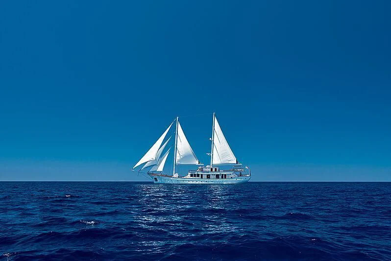 a sailboat in the water aboard CORSARIO Yacht for Charter