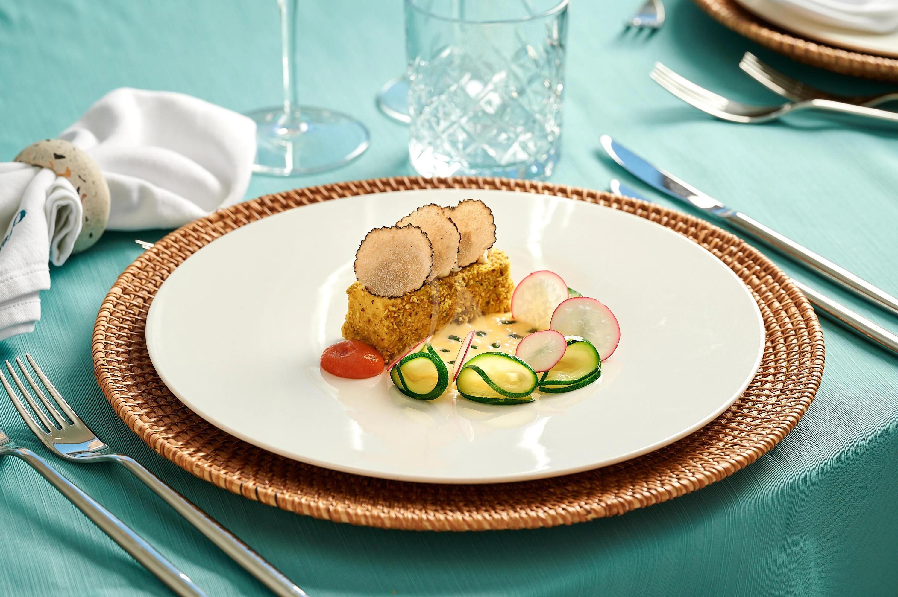 a plate of food aboard CORSARIO Yacht for Charter