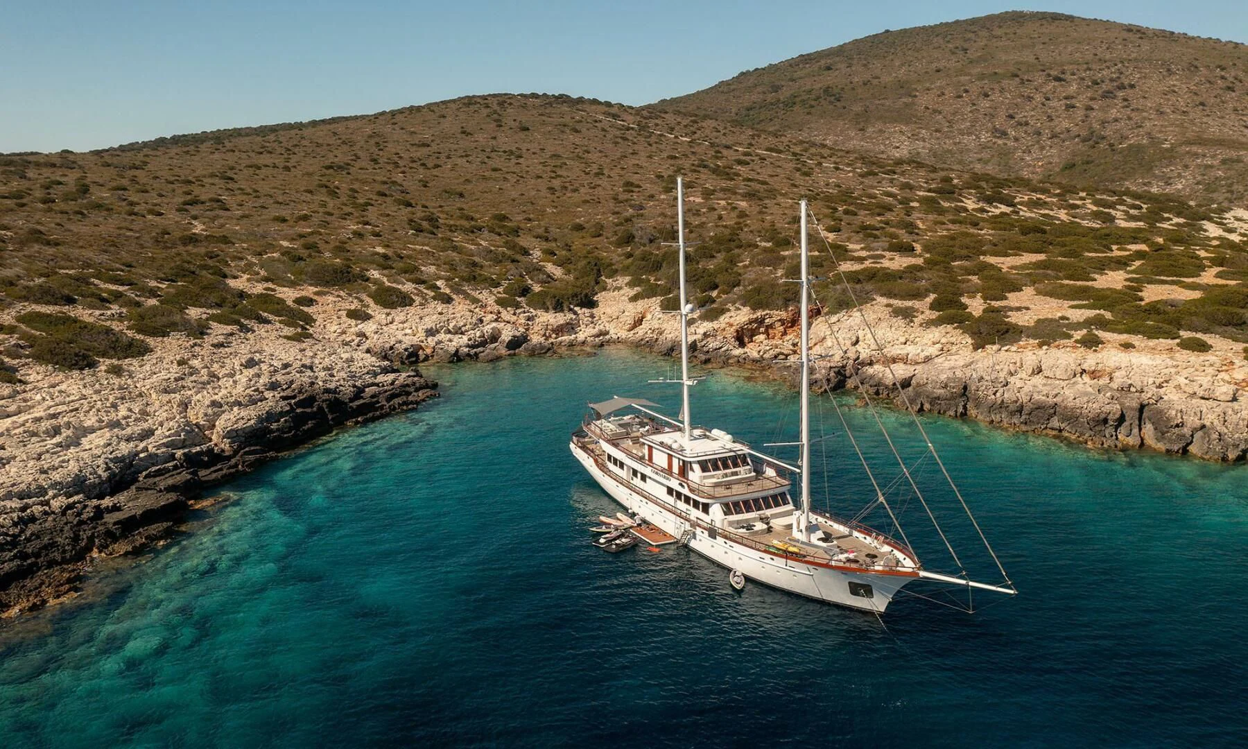 a boat on the water aboard CORSARIO Yacht for Charter