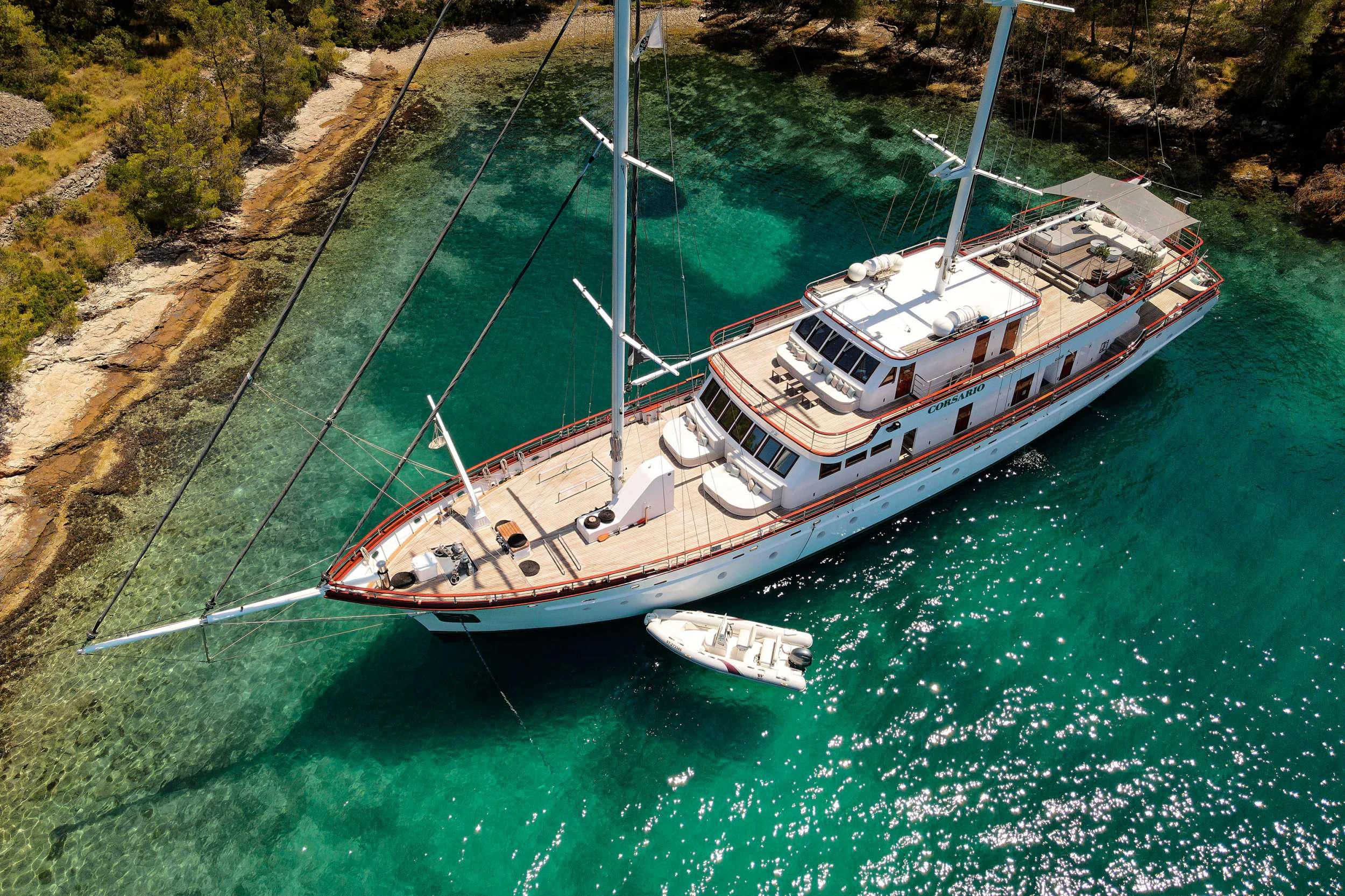 a boat on the water aboard CORSARIO Yacht for Charter
