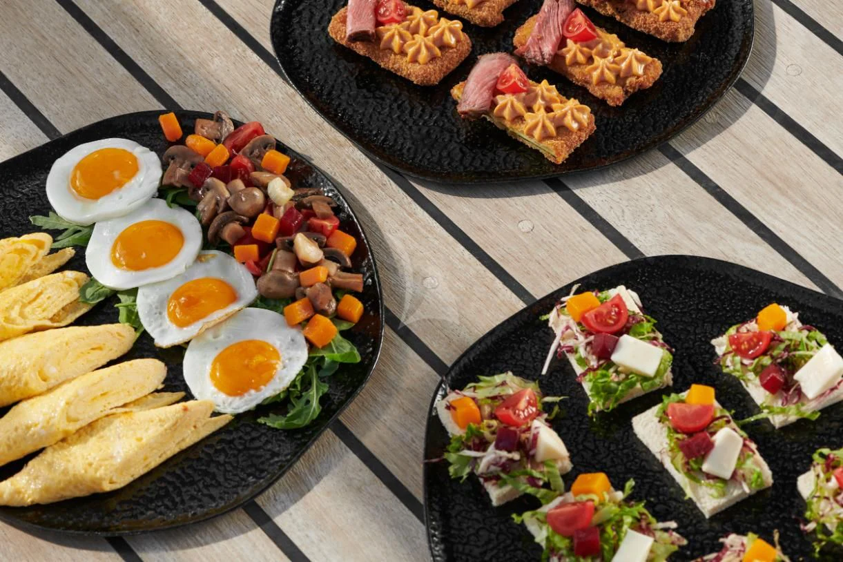 a table with food on it aboard CORSARIO Yacht for Charter