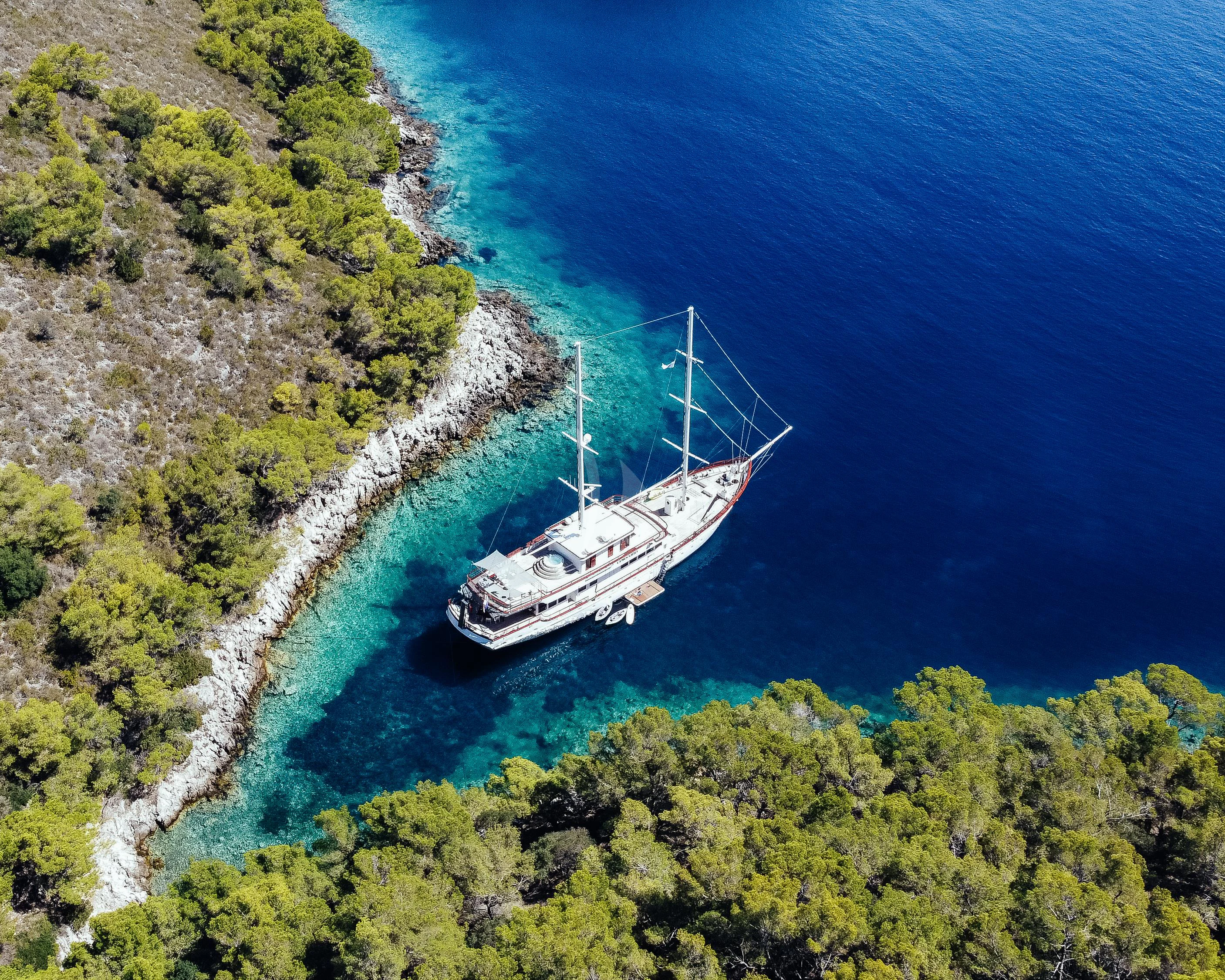 a boat on the water aboard CORSARIO Yacht for Charter