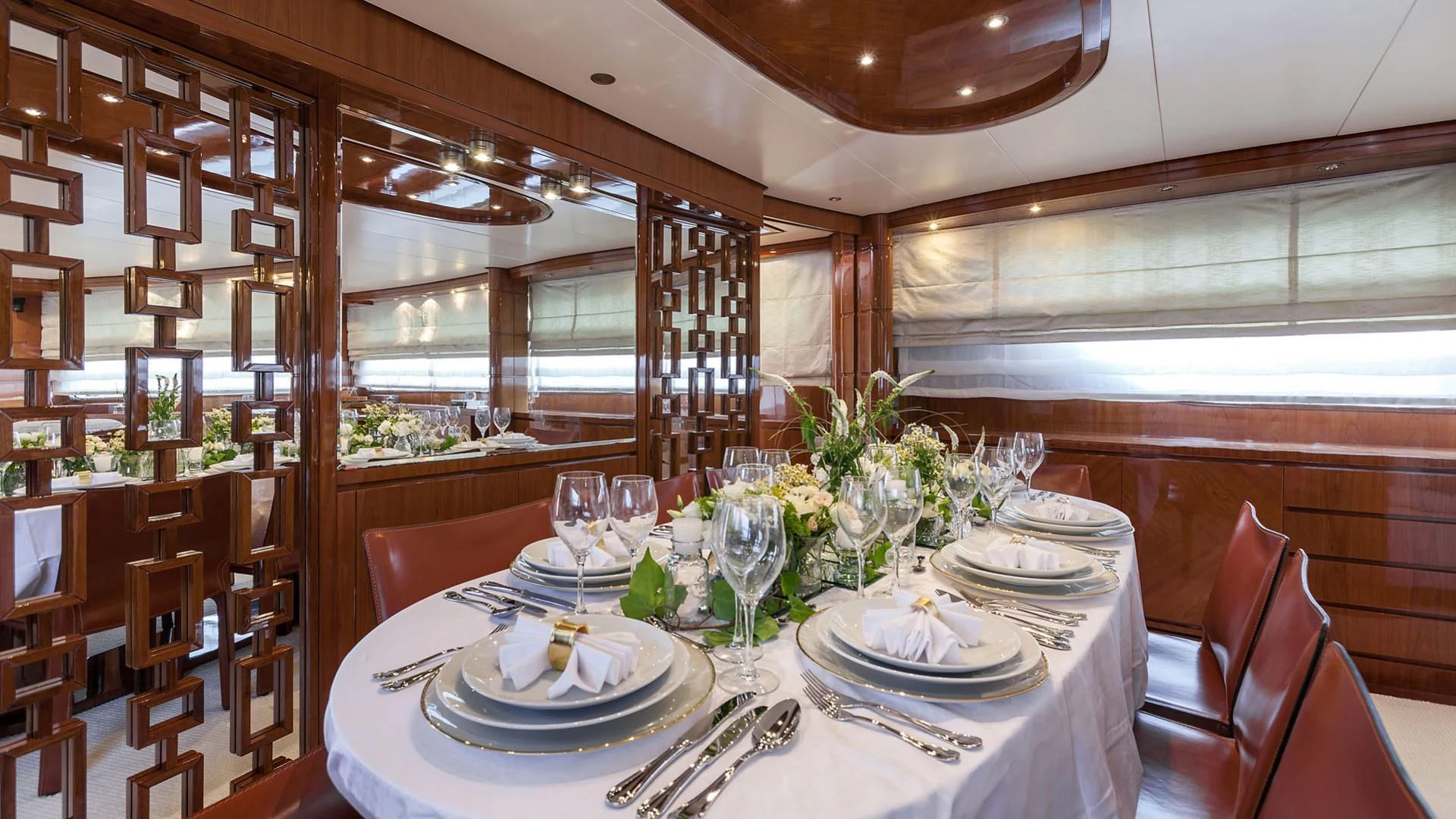 a table set for a dinner aboard ZEN Yacht for Sale