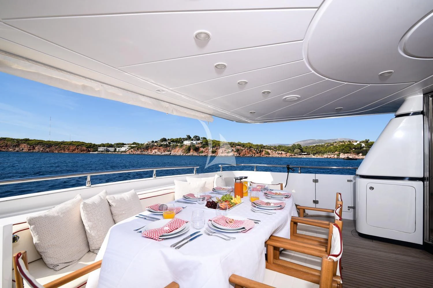 a table on a boat aboard ZEN Yacht for Sale