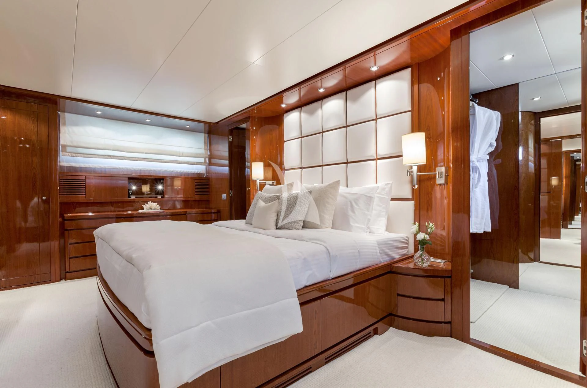 a bed in a room aboard ZEN Yacht for Sale