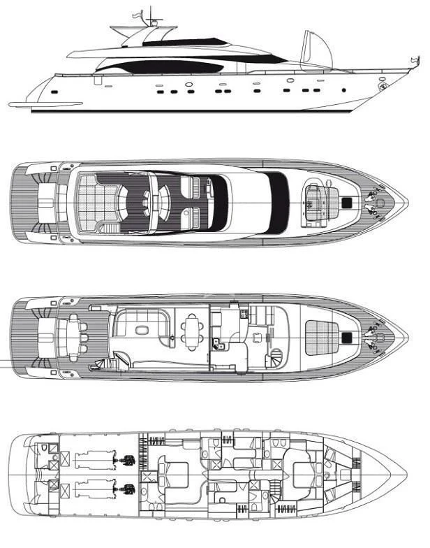 diagram, engineering drawing aboard NIKCA Yacht for Sale