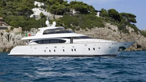 a white yacht on the water aboard NIKCA Yacht for Sale