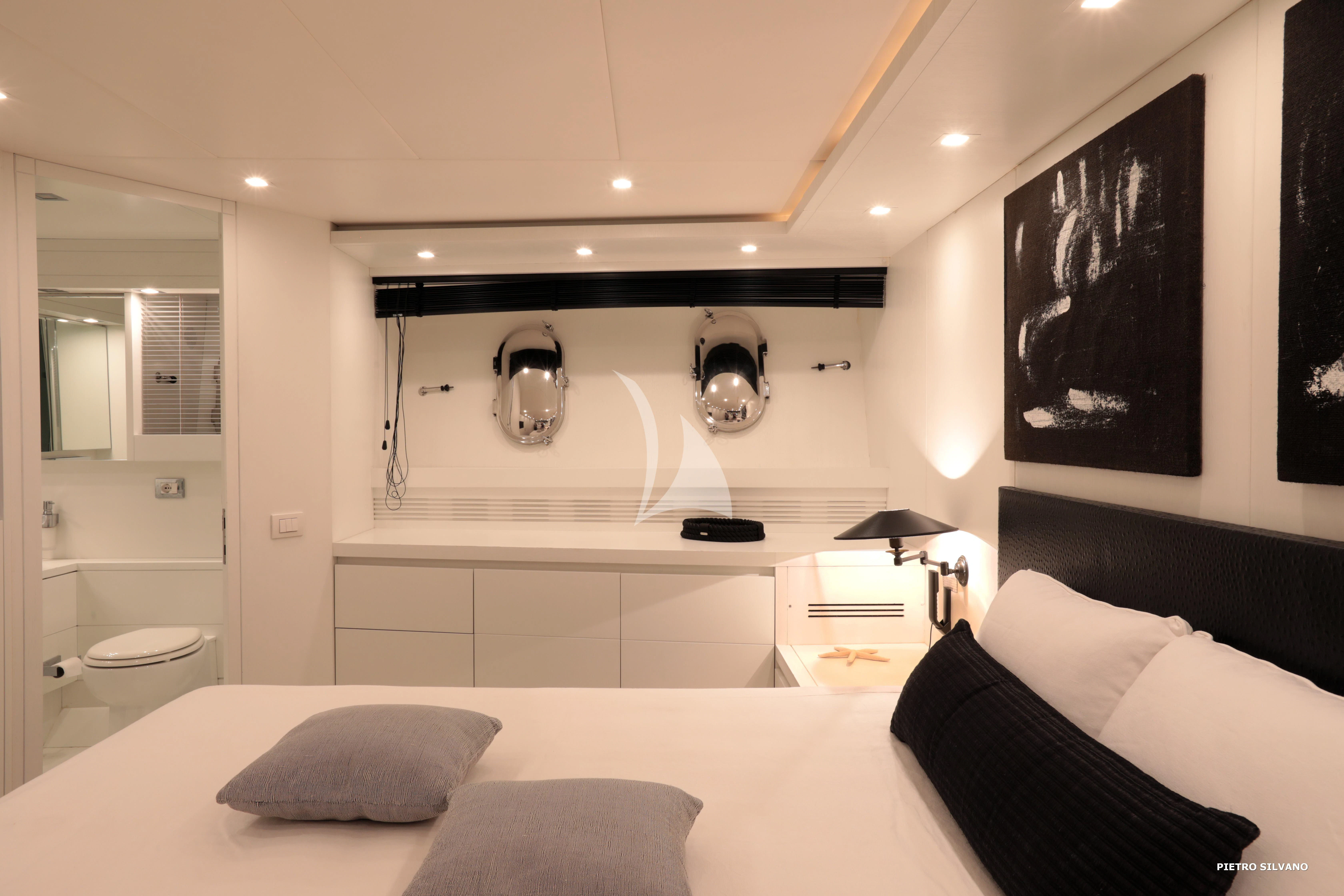 a modern looking bathroom aboard NIKCA Yacht for Sale