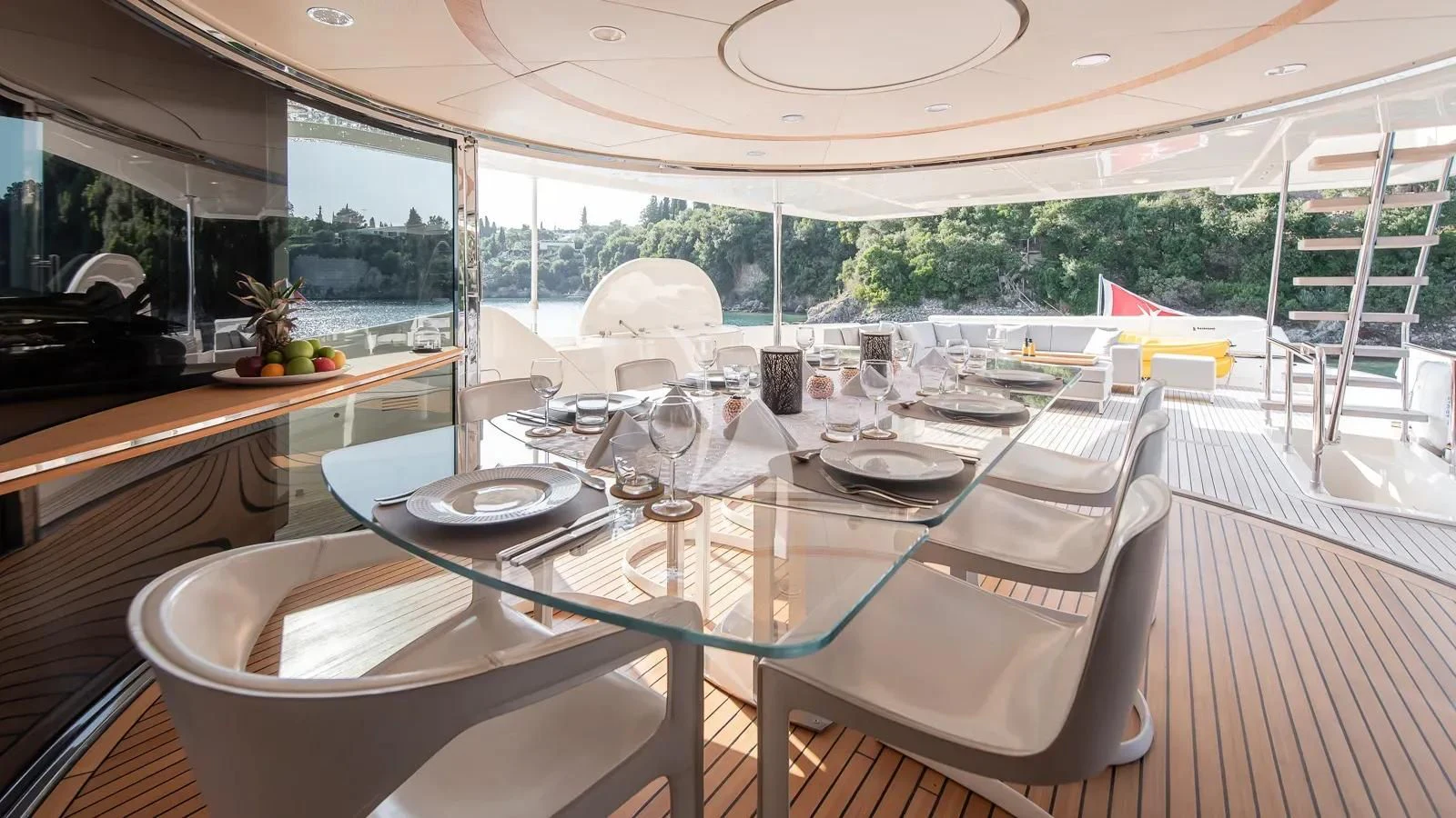 a table set for a meal aboard DALOLI Yacht for Charter