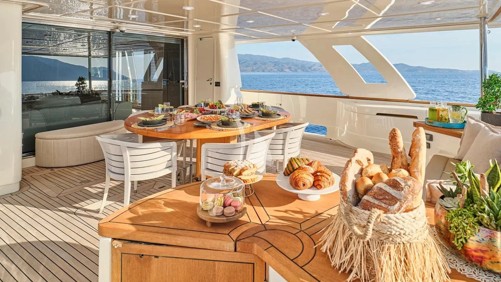 a table with food on it aboard DALOLI Yacht for Charter
