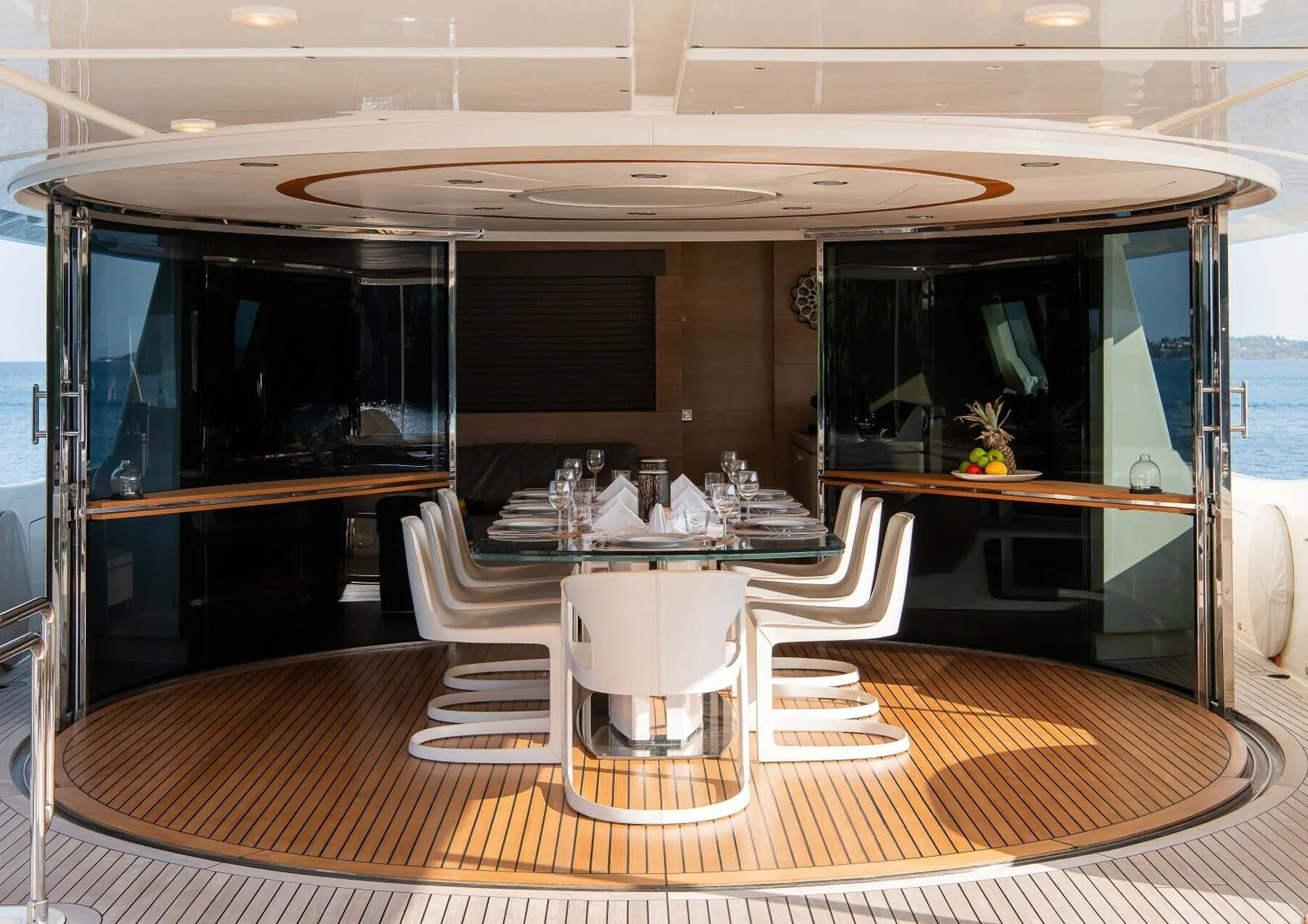 a dining table in a room aboard DALOLI Yacht for Charter