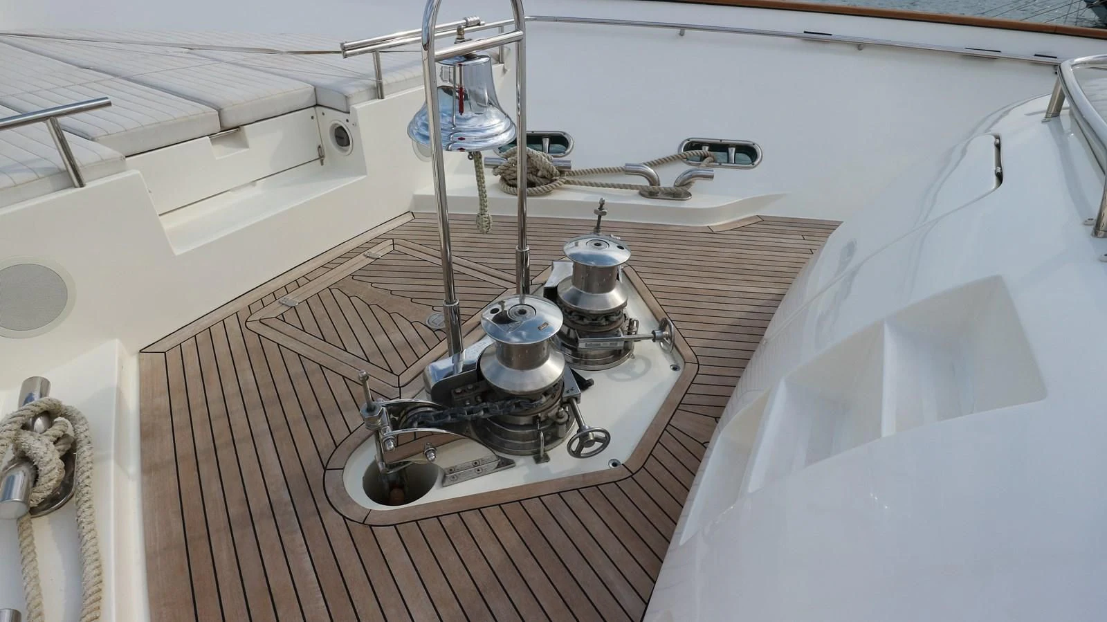 a metal object on a wooden surface aboard DALOLI Yacht for Charter