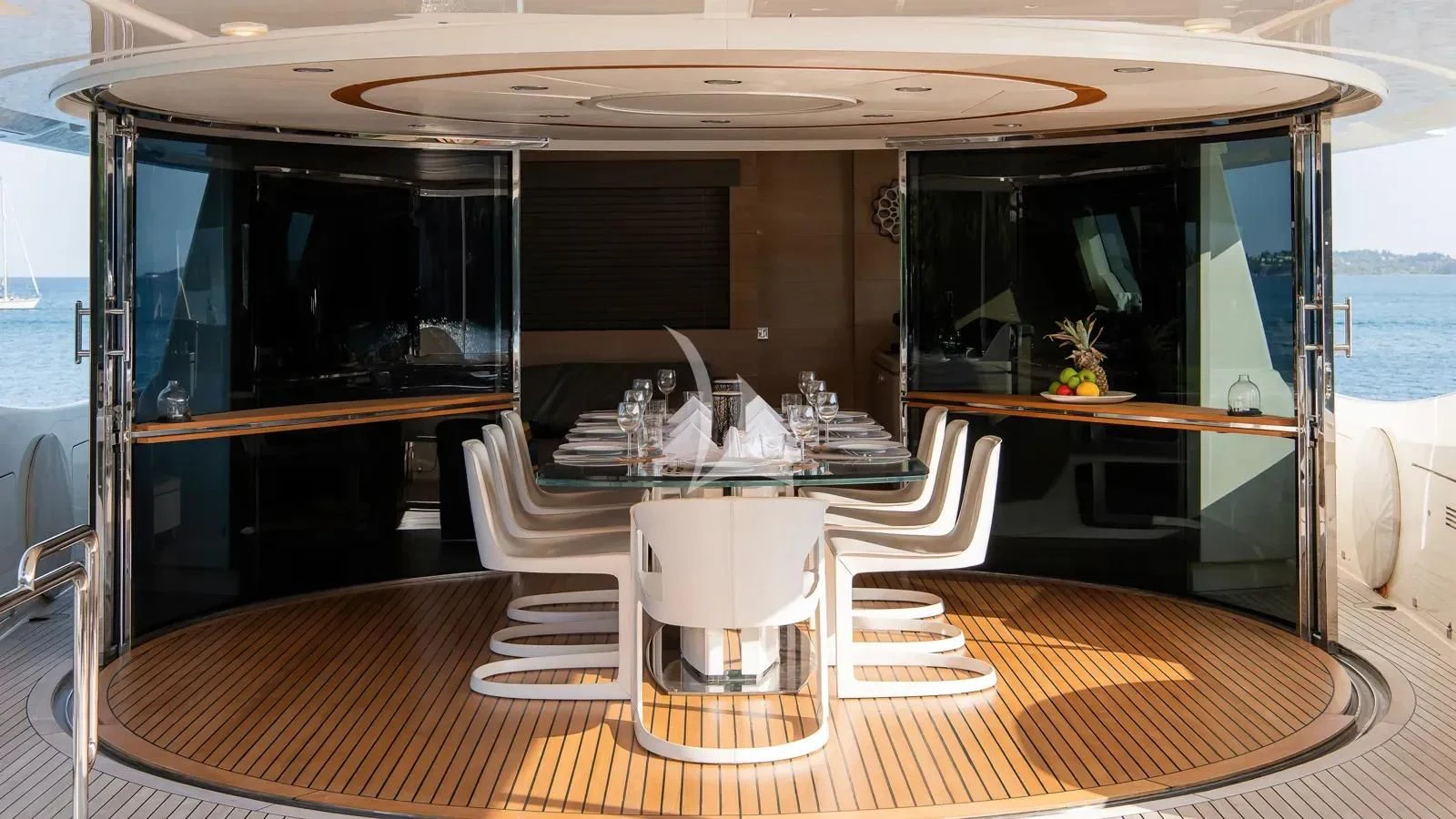 a dining table on a boat aboard DALOLI Yacht for Charter