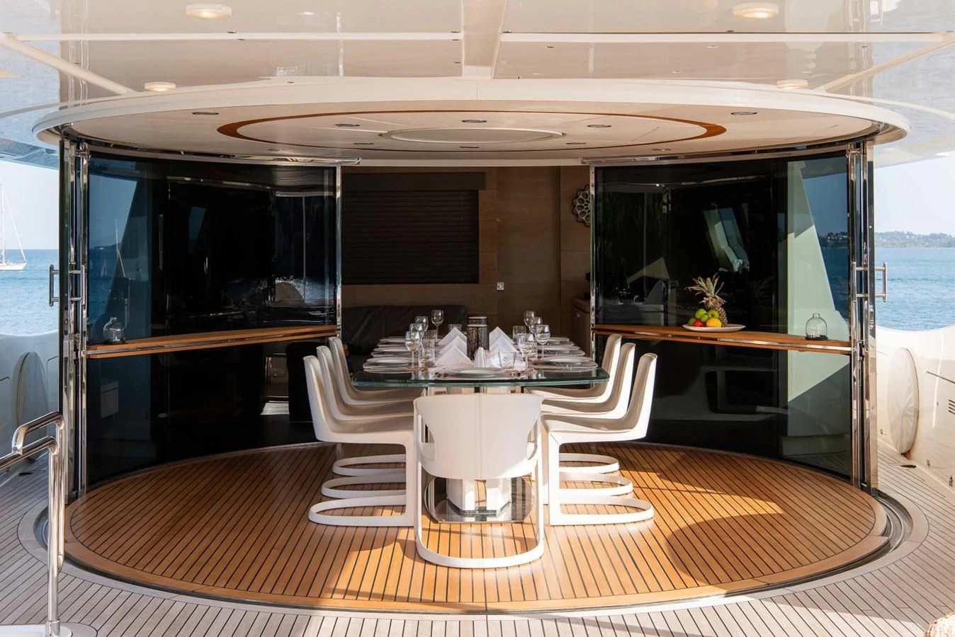 a dining table on a boat aboard DALOLI Yacht for Charter