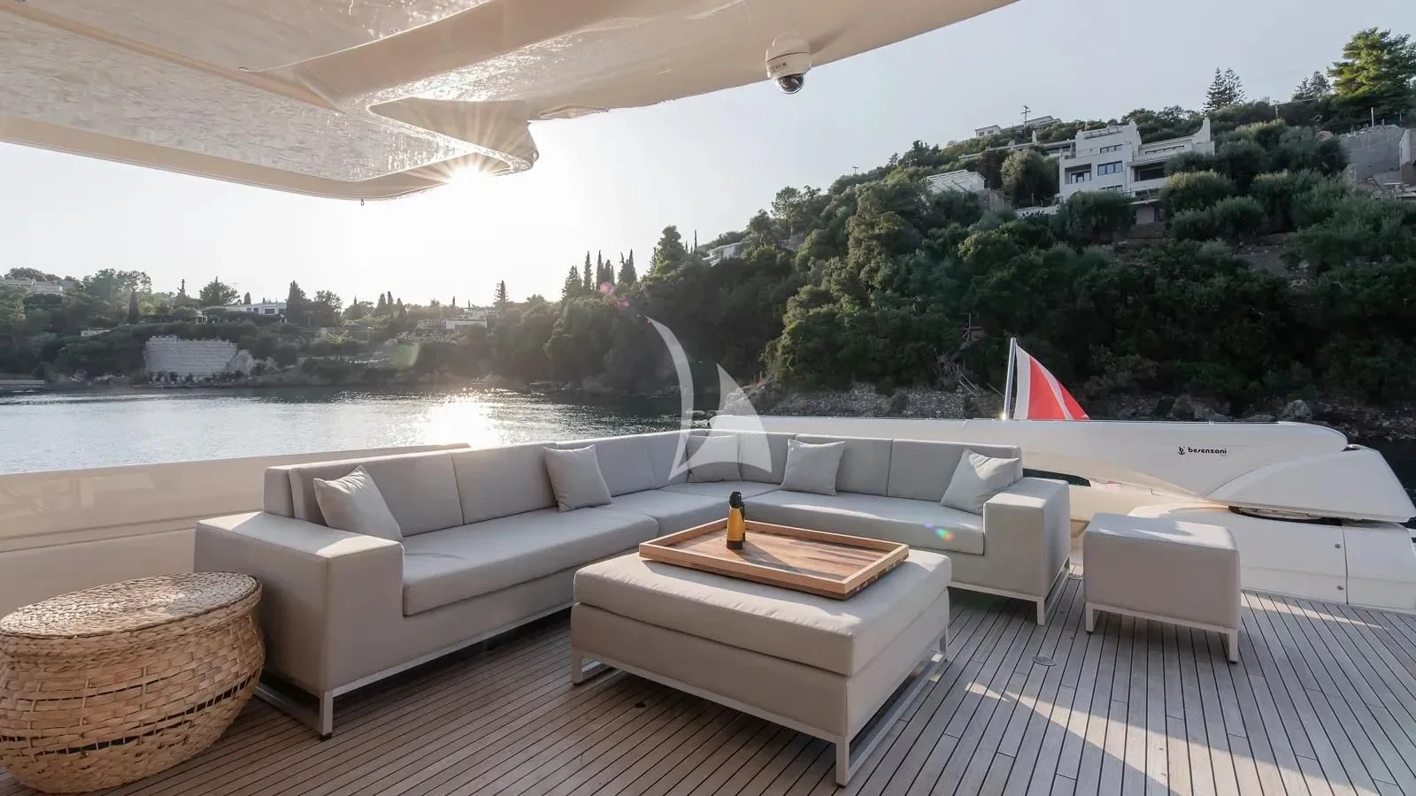 a living room with a large patio aboard DALOLI Yacht for Charter