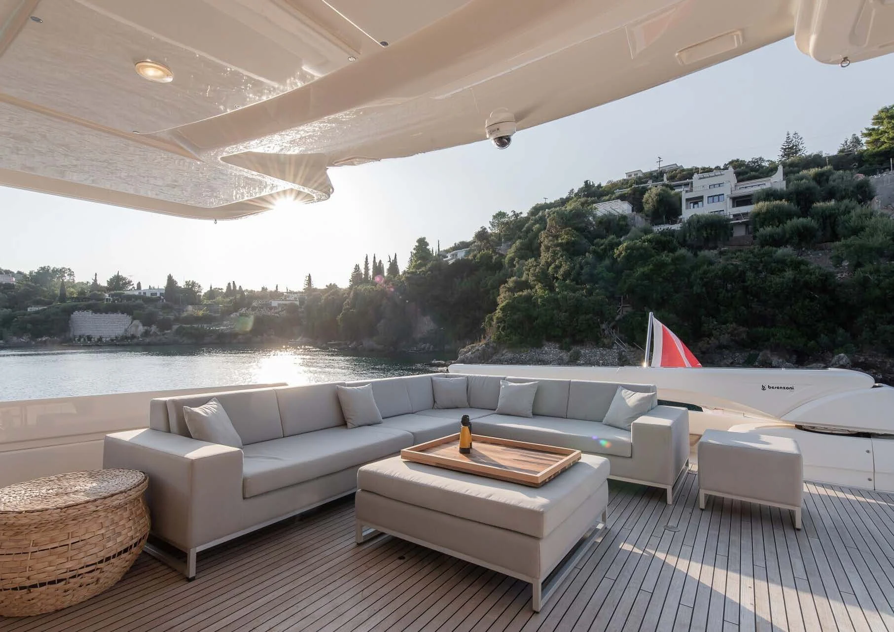 a living room with a large patio aboard DALOLI Yacht for Charter