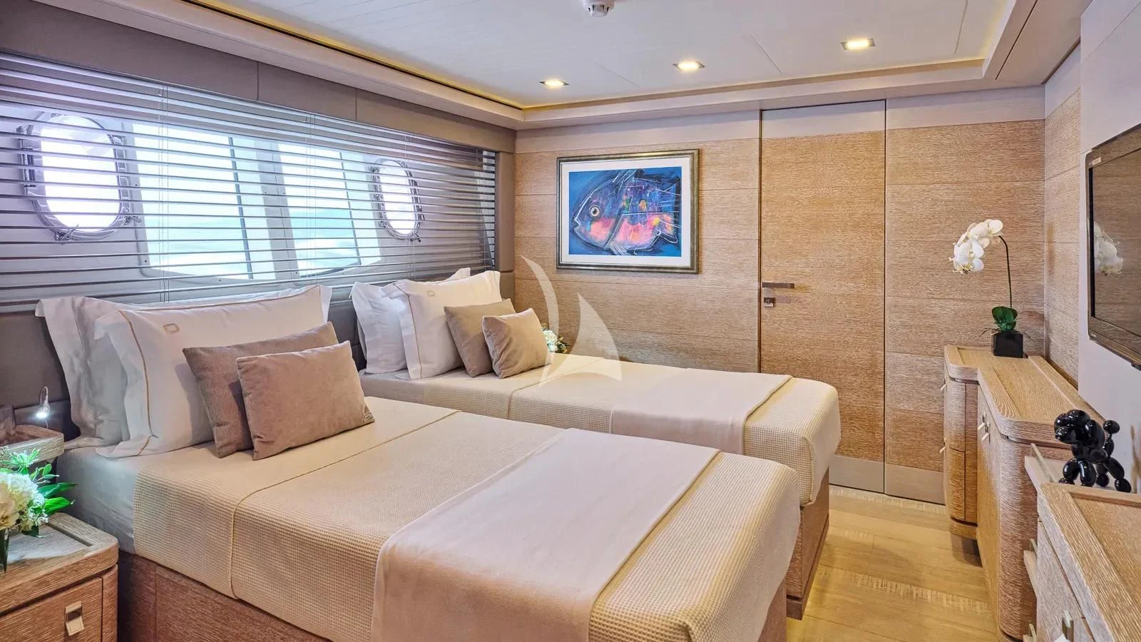 a bed in a room aboard DALOLI Yacht for Charter