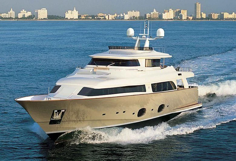 a white yacht on the water aboard BLUE LINE Yacht for Sale