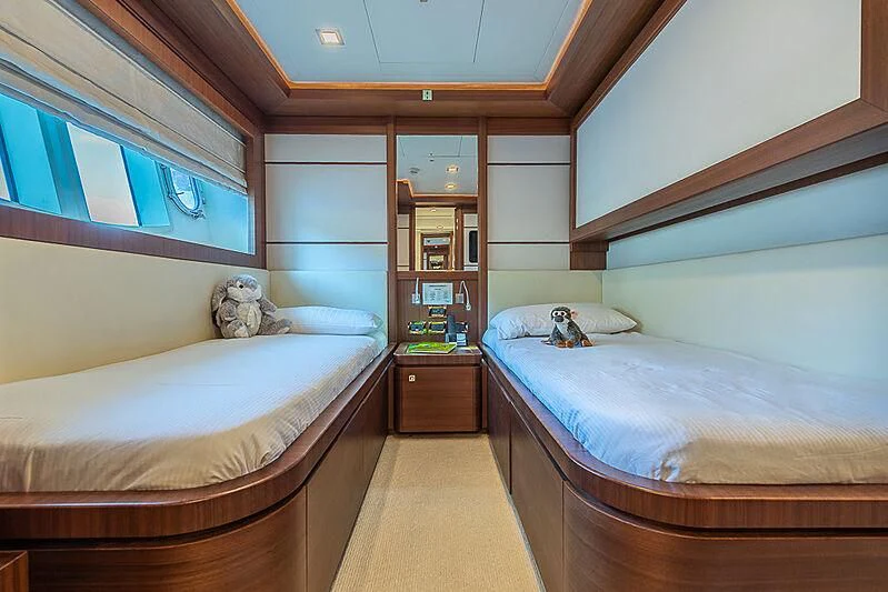 a couple of beds in a room aboard BLUE LINE Yacht for Sale