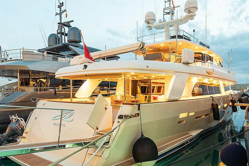 a boat docked at a pier aboard BLUE LINE Yacht for Sale