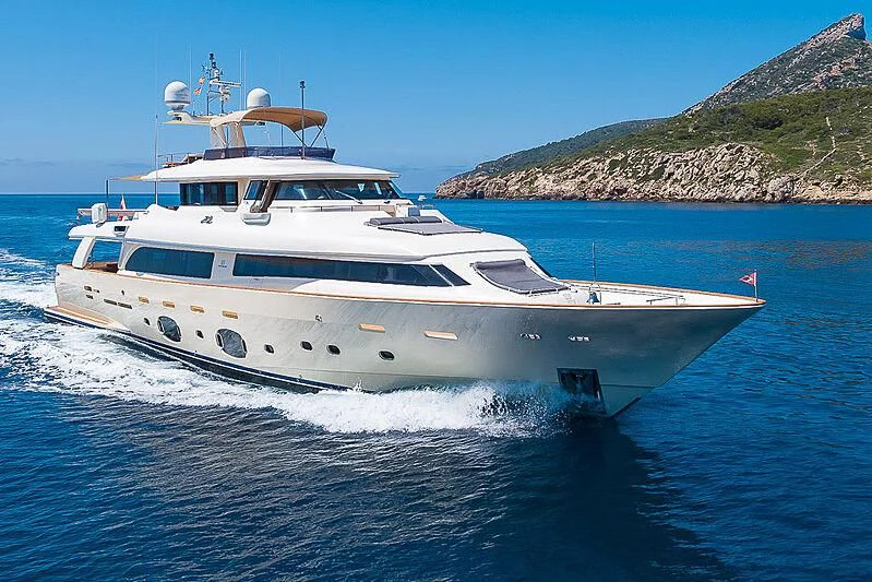 a white yacht on water aboard BLUE LINE Yacht for Sale