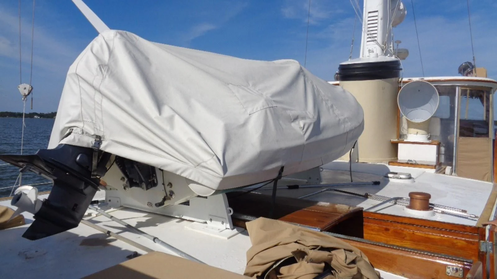 a white tent on a boat aboard LION'S WHELP Yacht for Sale