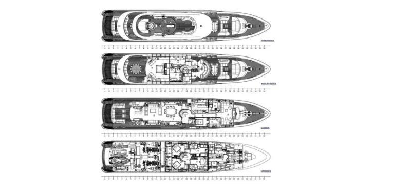 a black and white drawing of a train engine aboard 4YOU Yacht for Sale
