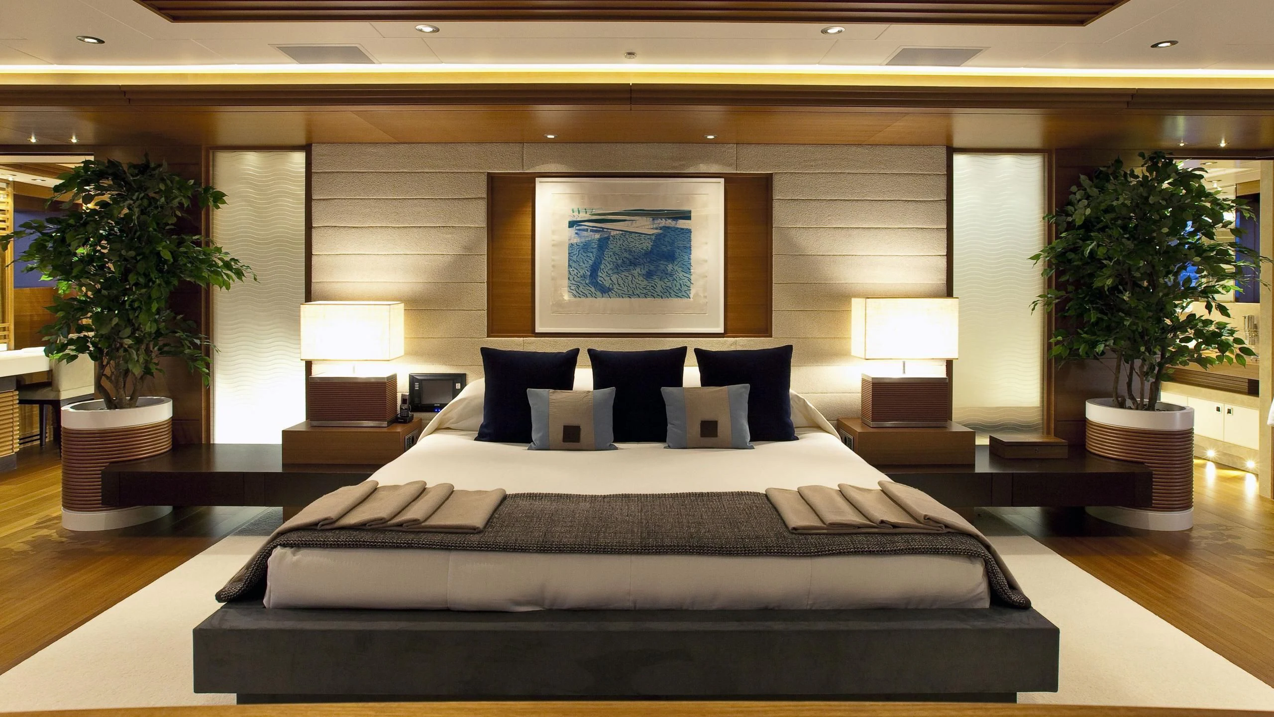 a large bed in a room aboard MARY-JEAN II Yacht for Sale