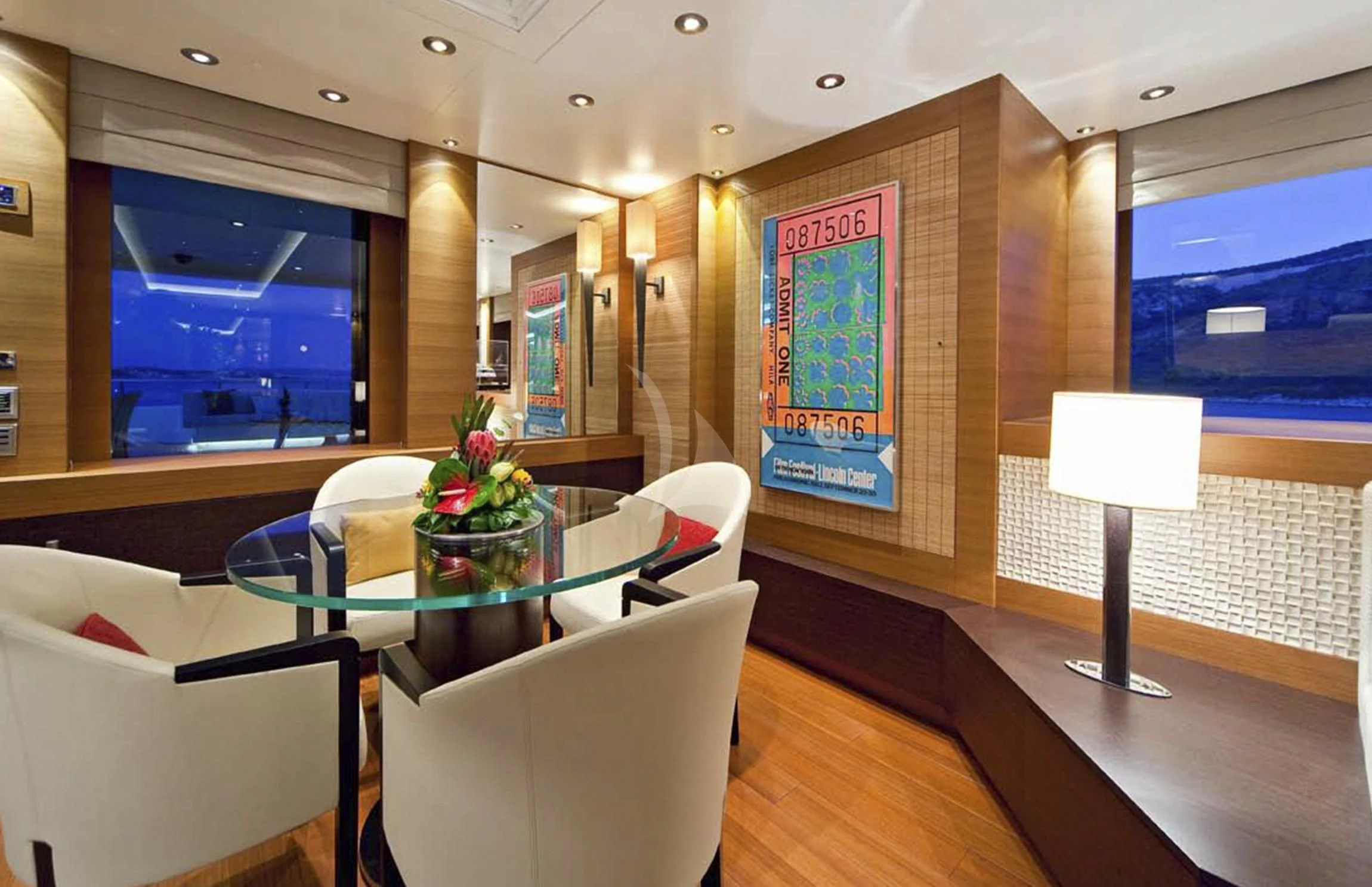 a room with a table and chairs aboard MARY-JEAN II Yacht for Sale