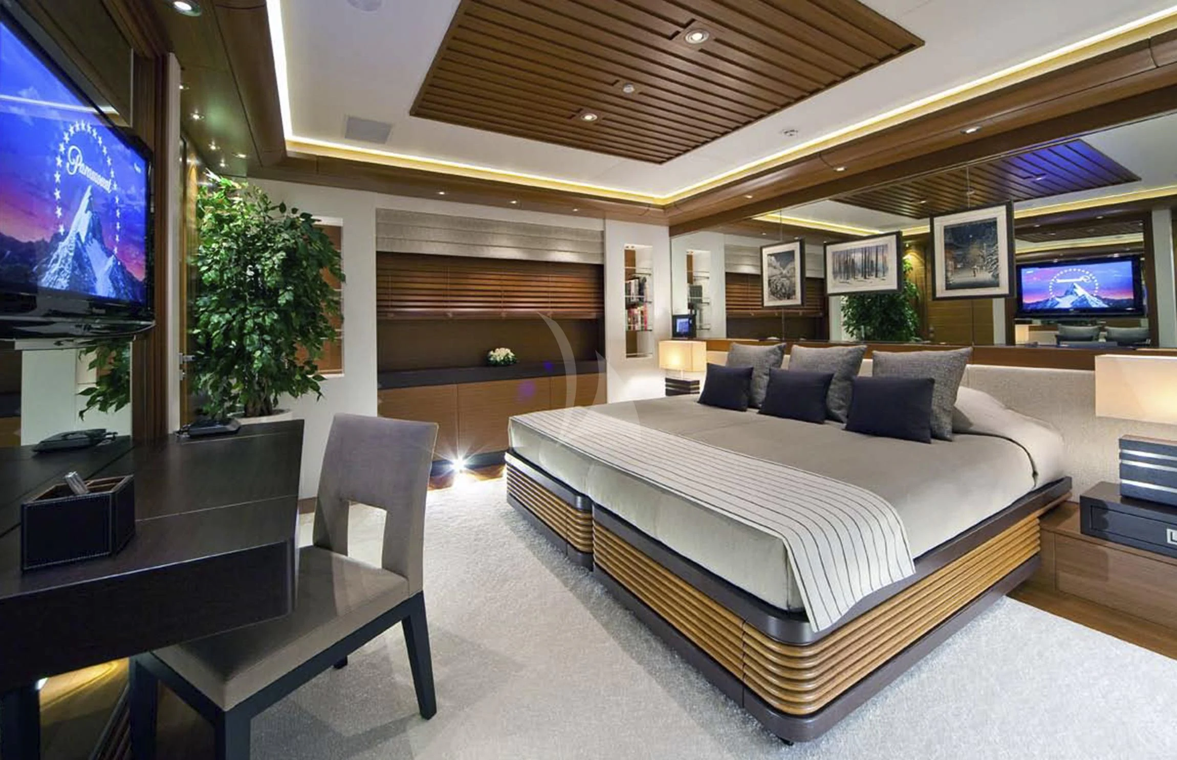 a large bed in a room aboard MARY-JEAN II Yacht for Sale