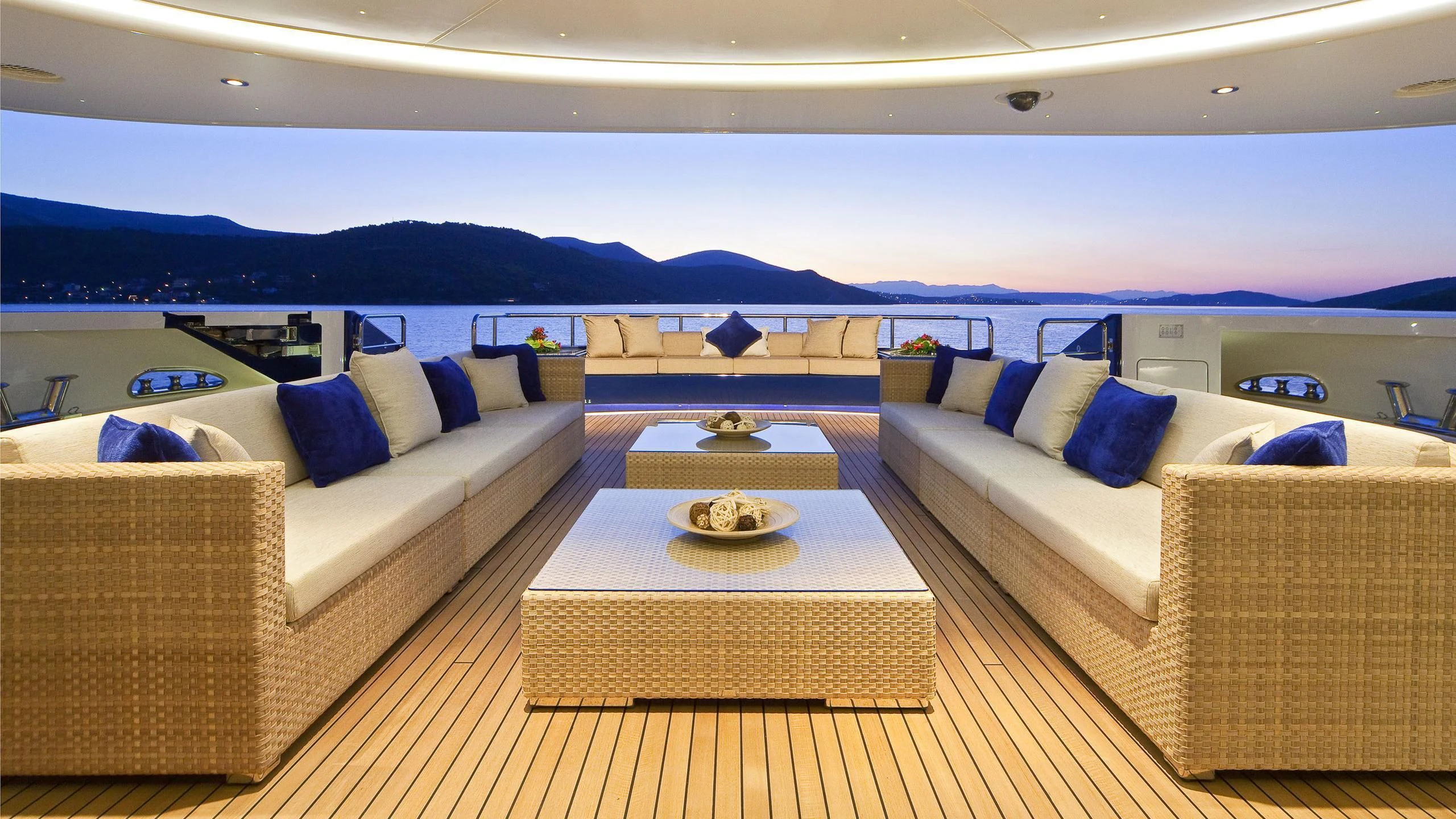 a living room with a large patio aboard MARY-JEAN II Yacht for Sale