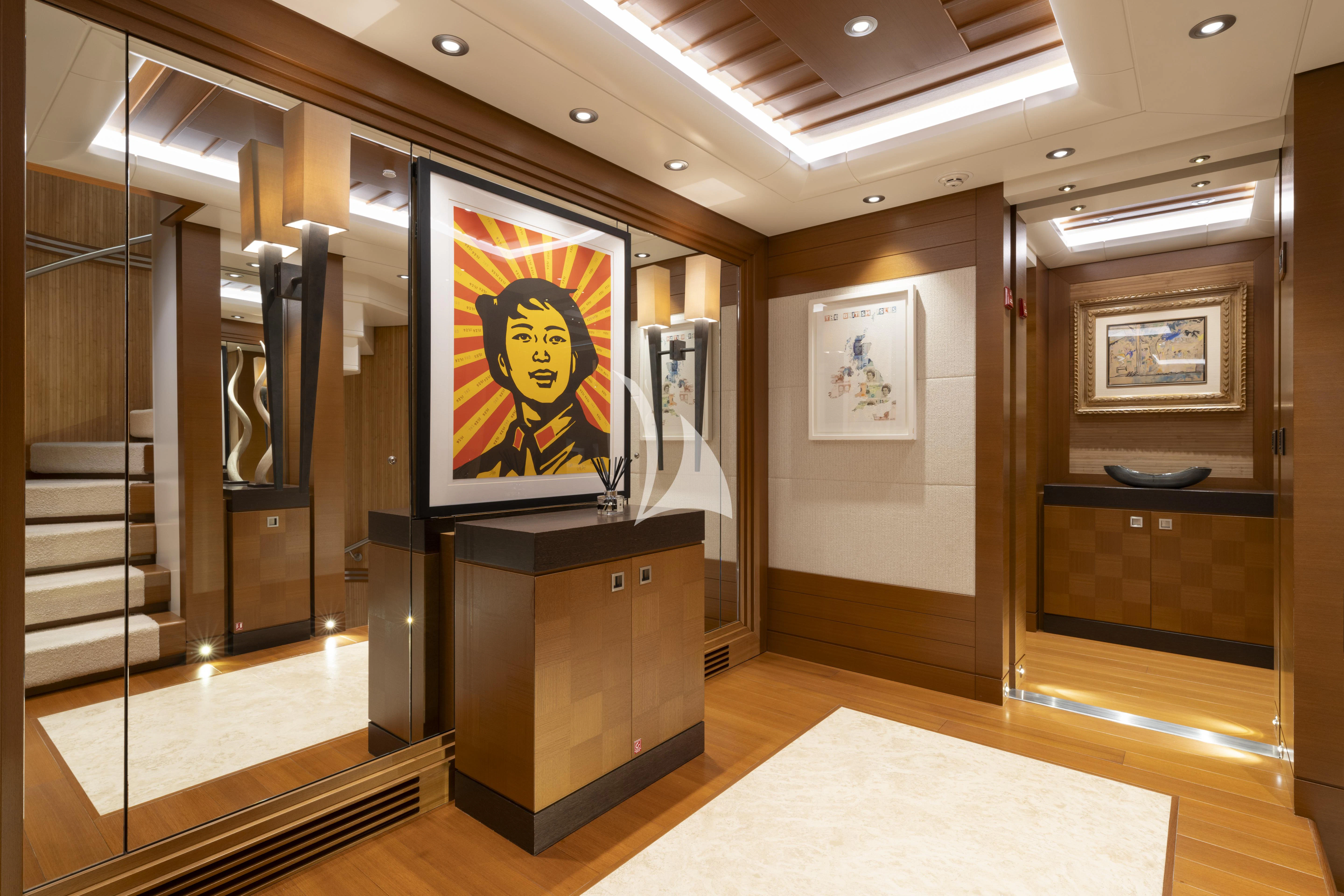 a room with a painting on the wall aboard MARY-JEAN II Yacht for Sale