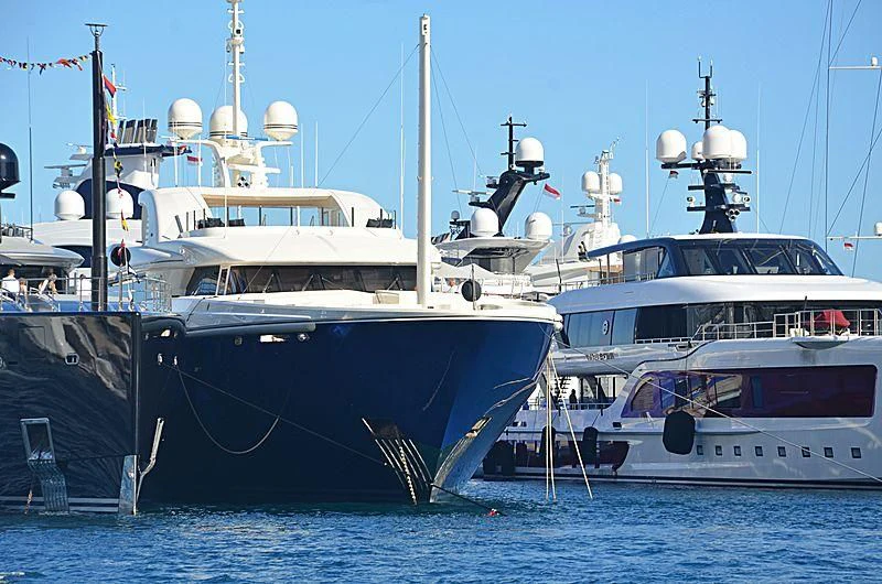 several boats docked at a pier aboard MARY-JEAN II Yacht for Sale