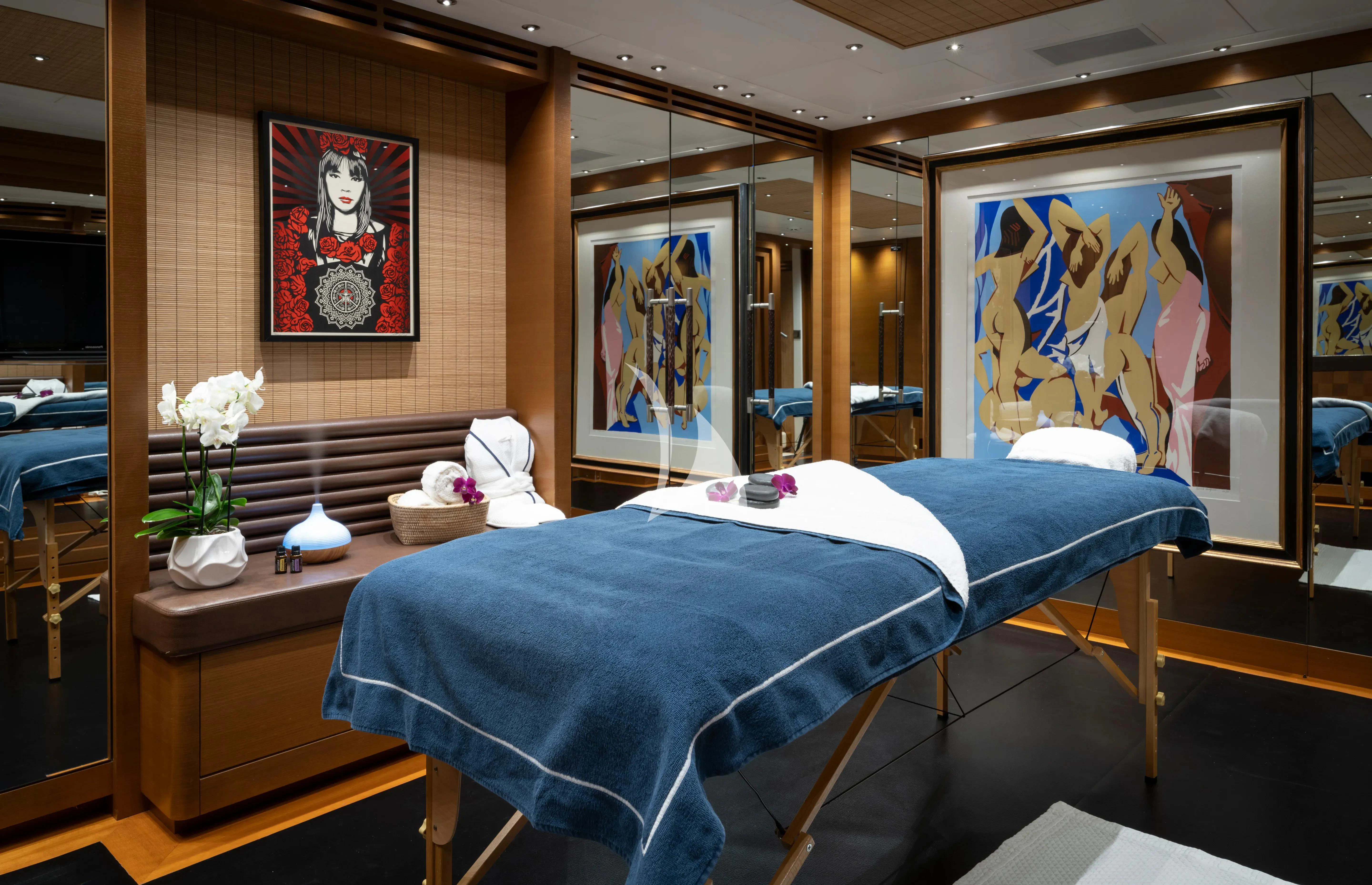 a bed in a room aboard MARY-JEAN II Yacht for Sale