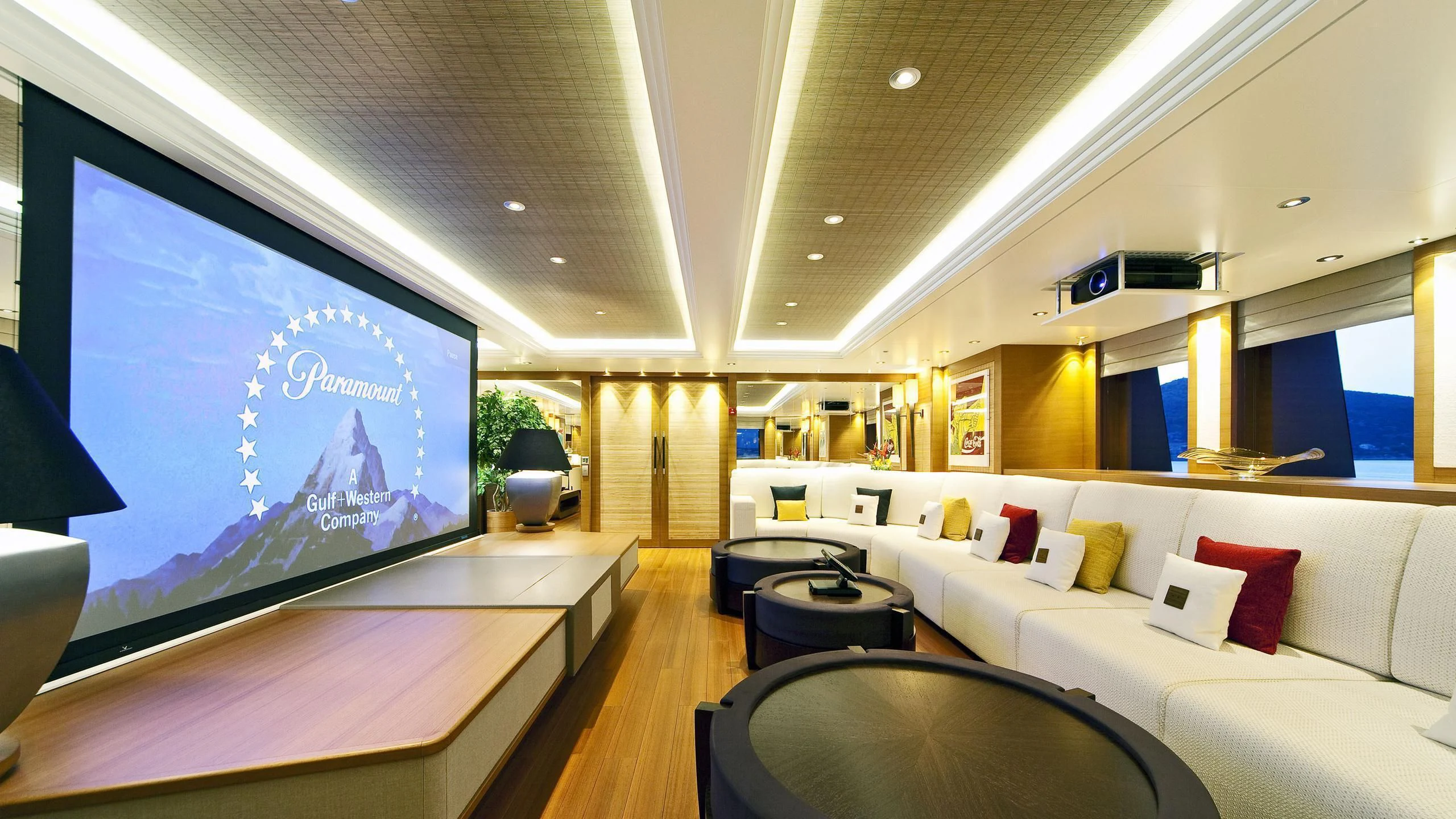 a room with a large screen aboard MARY-JEAN II Yacht for Sale