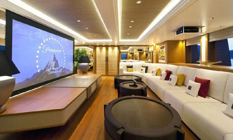 a large room with a large screen aboard MARY-JEAN II Yacht for Sale