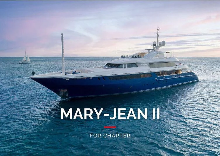 a large blue boat in the water aboard MARY-JEAN II Yacht for Sale