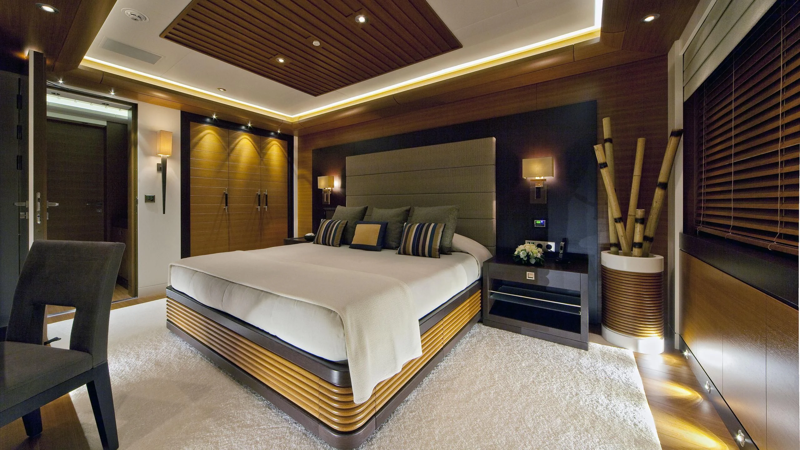 a large bed in a room aboard MARY-JEAN II Yacht for Sale