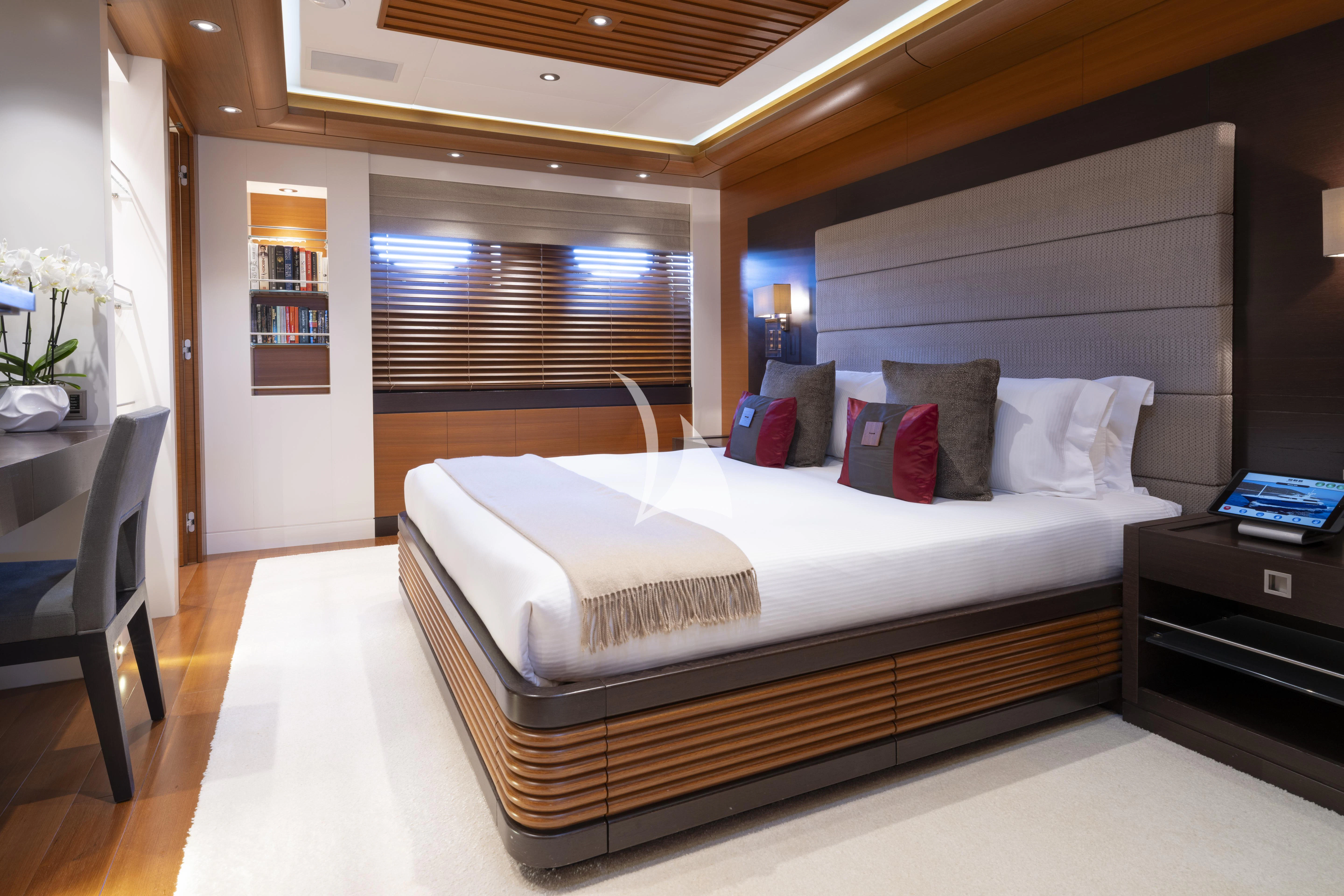 a bed in a room aboard MARY-JEAN II Yacht for Sale