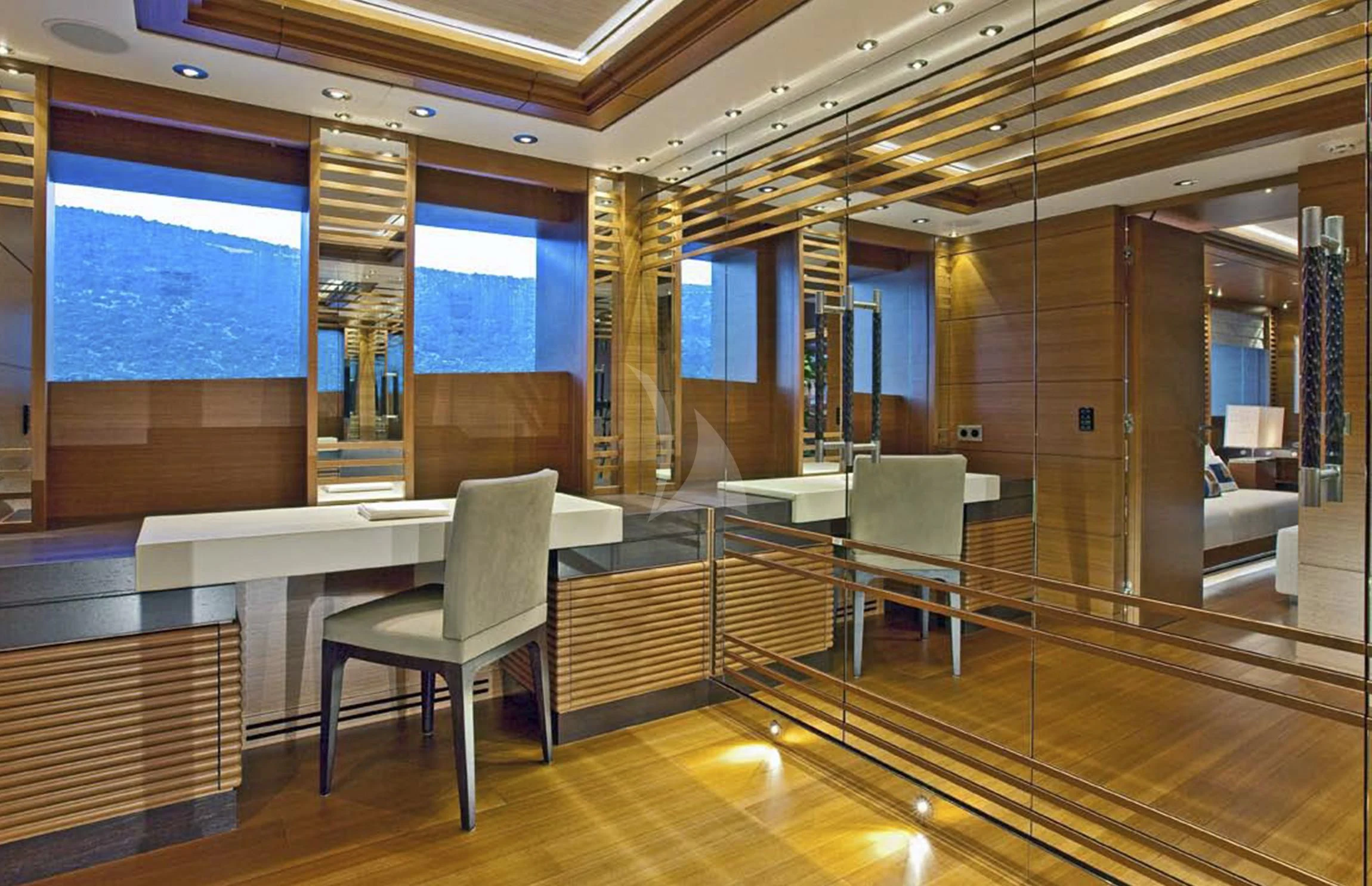 a room with a table and chairs aboard MARY-JEAN II Yacht for Sale