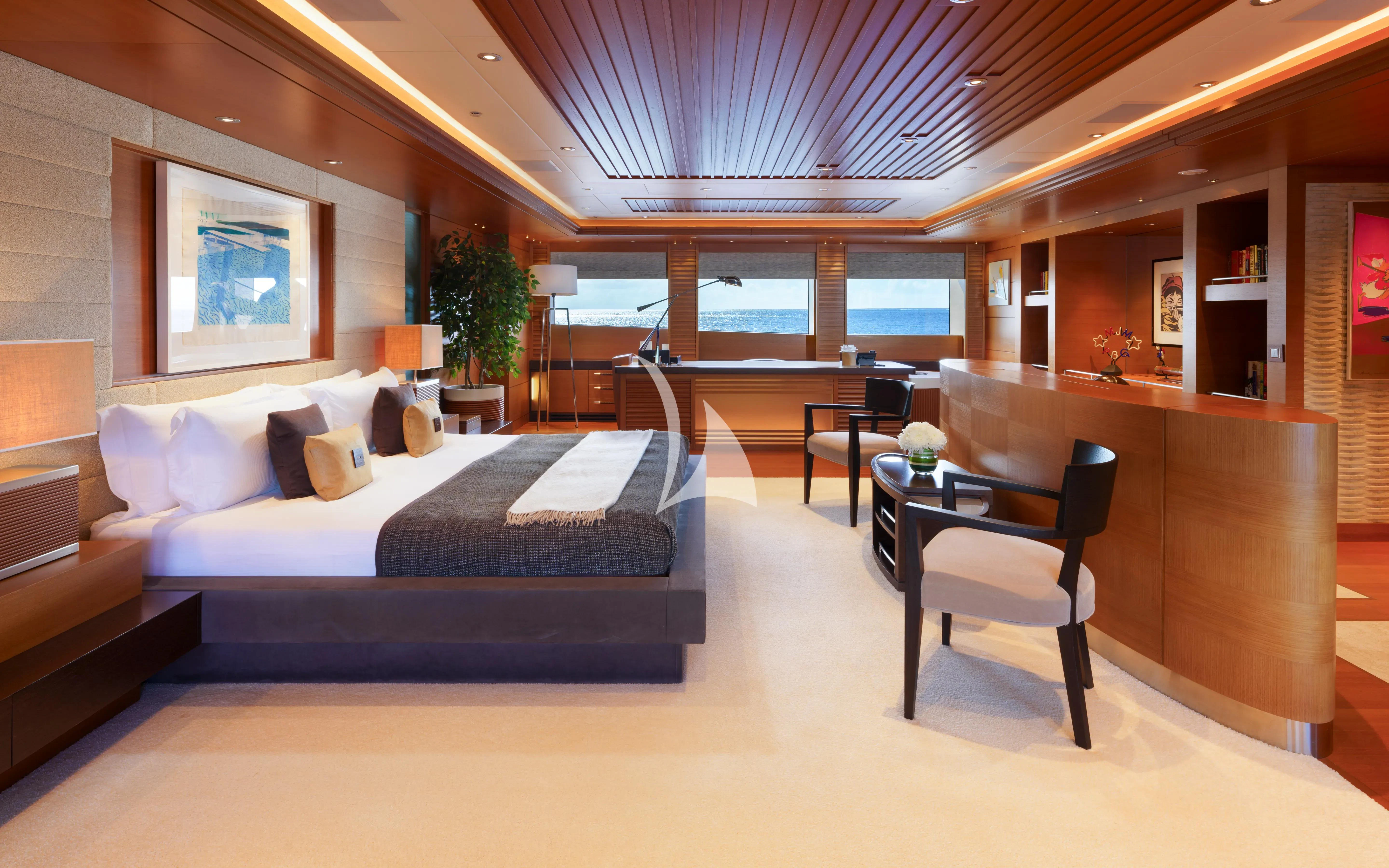 a room with a bed and a desk aboard MARY-JEAN II Yacht for Sale