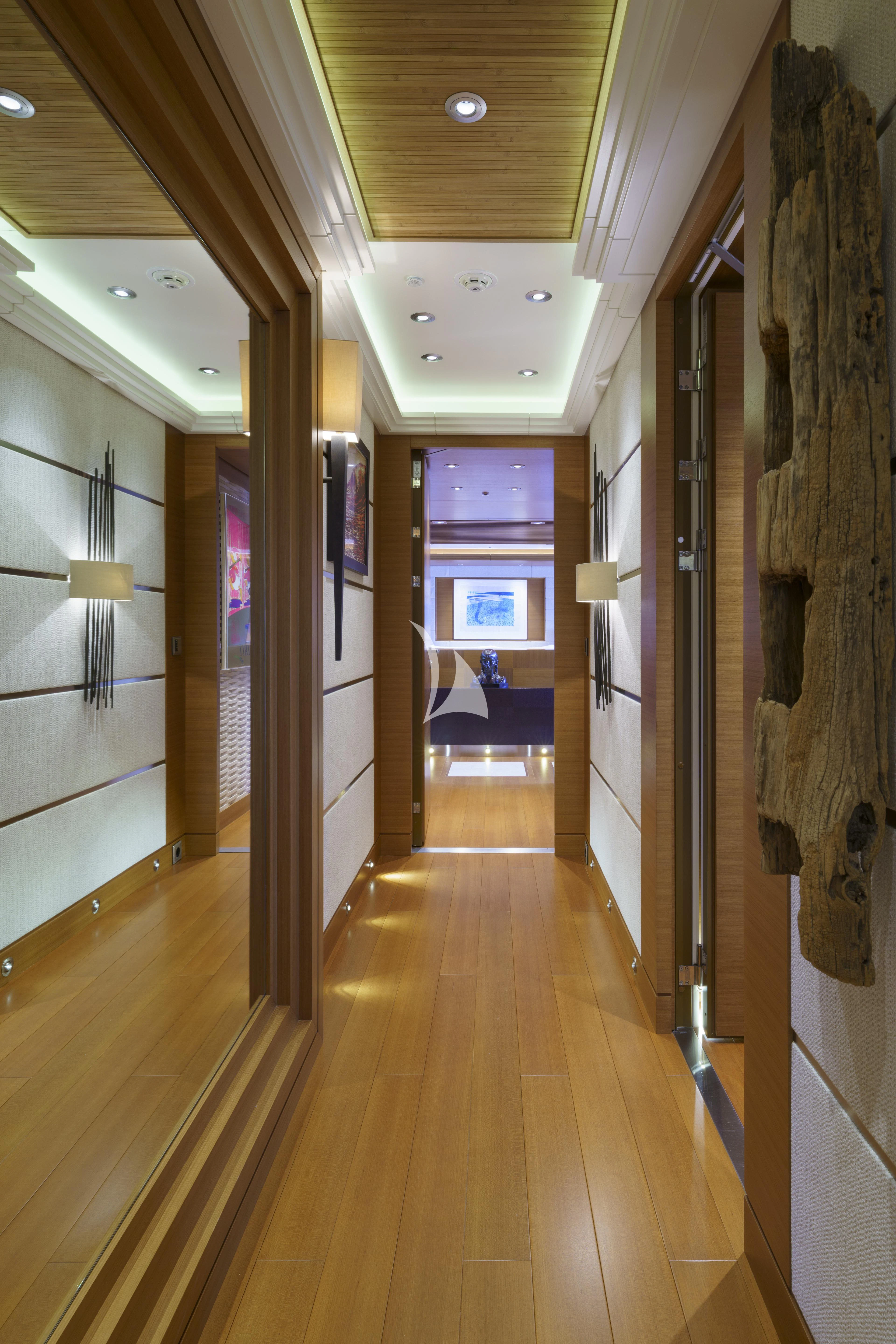 a hallway with a wood floor and a wood floor aboard MARY-JEAN II Yacht for Sale