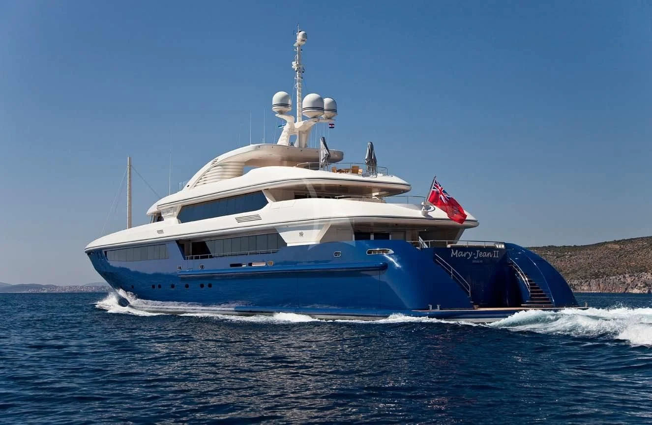 a large boat on the water aboard MARY-JEAN II Yacht for Sale