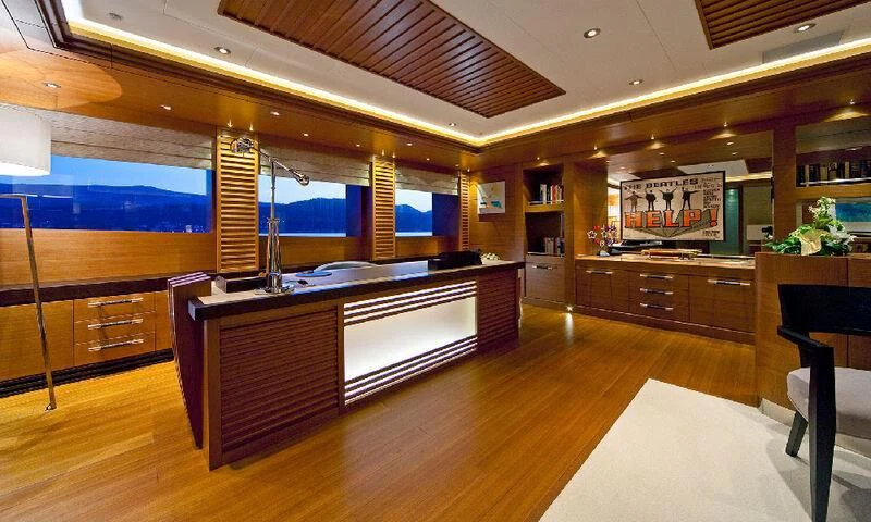a kitchen with a large island aboard MARY-JEAN II Yacht for Sale