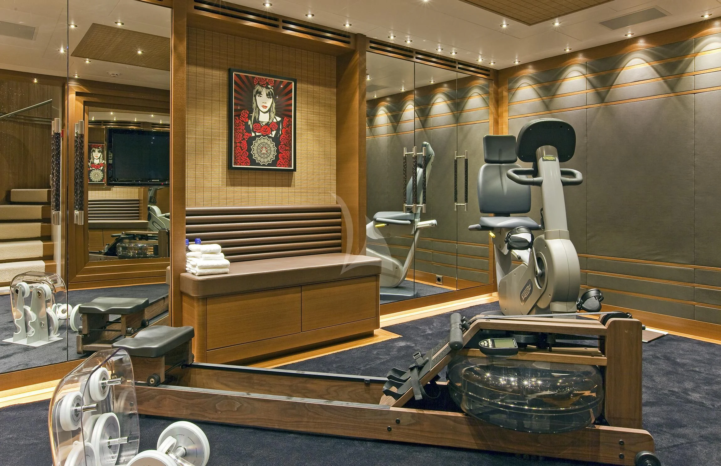 a room with a large table and a large fan aboard MARY-JEAN II Yacht for Sale